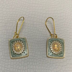 Elegant Gold tone  and Green enamel crystal Earrings NWOT